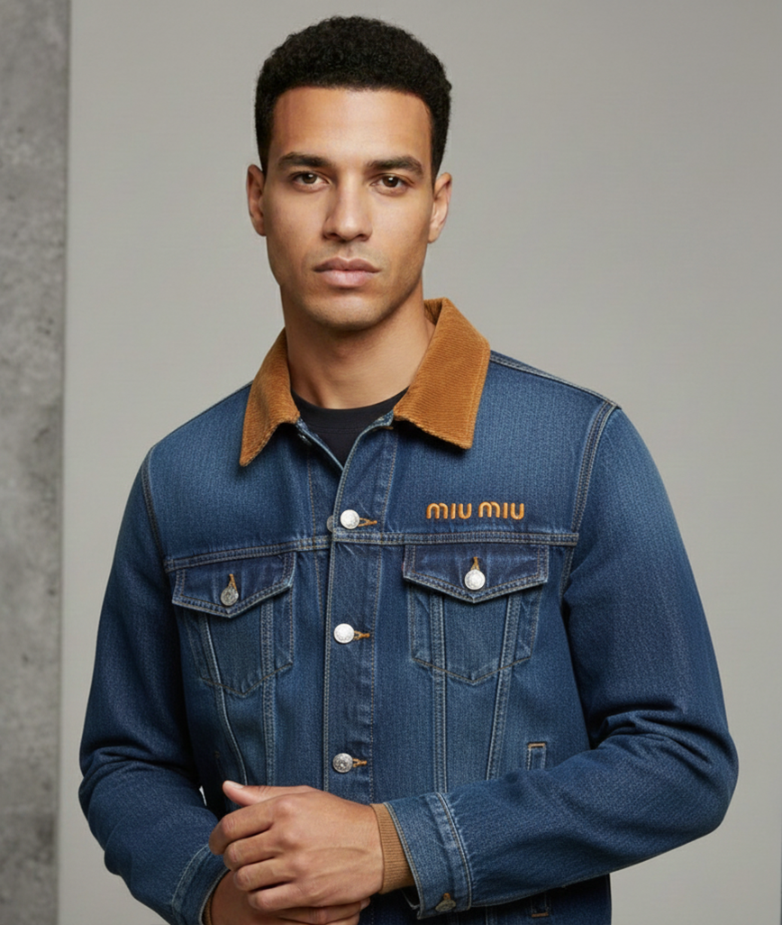 Miu Miu Denim Jacket with Corduroy Collar – Blue