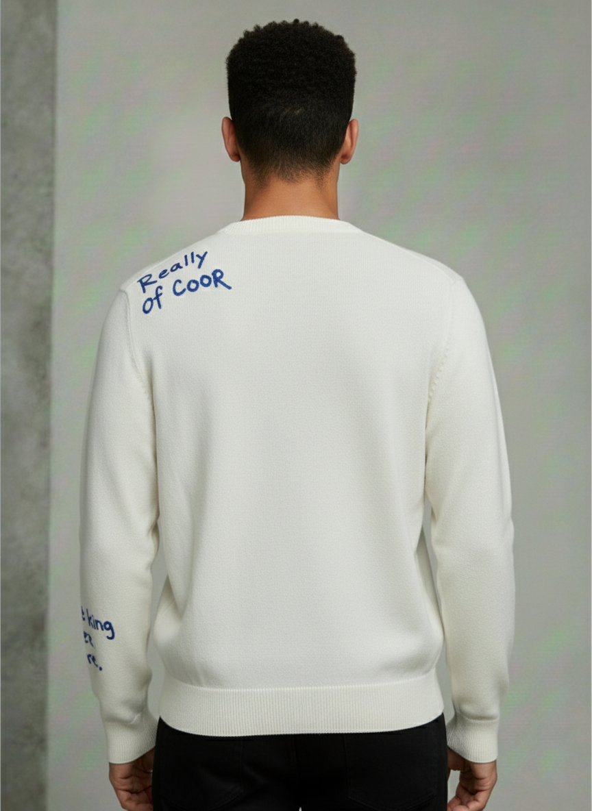 Oversized Embroidered Graphic Cardigan – Off White