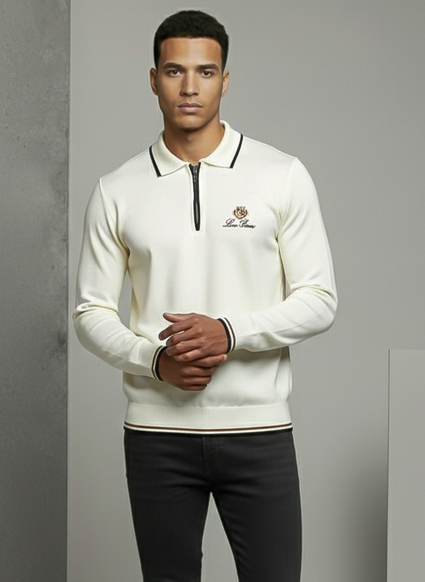 Lora Piana Long Sleeve Polo T-shirt White