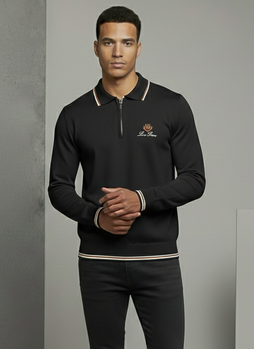 Lora Piana Long Sleeve Polo T-shirt Black
