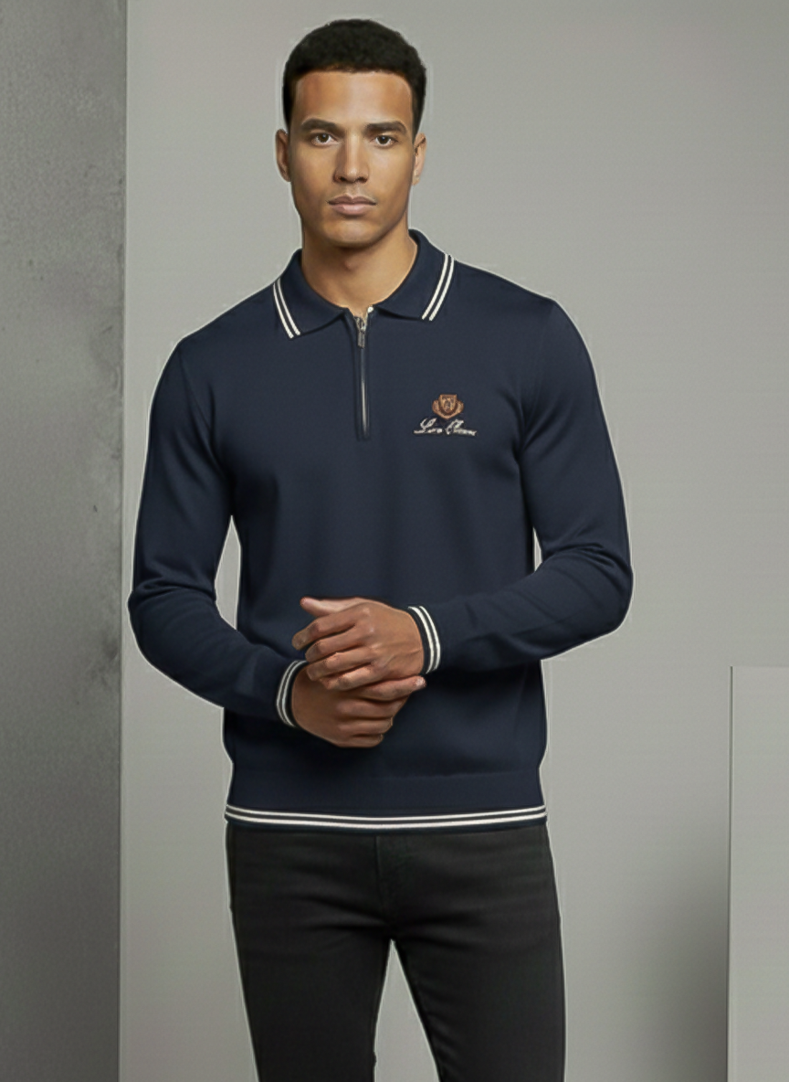 Lora Piana Long Sleeve Polo T-shirt Navy