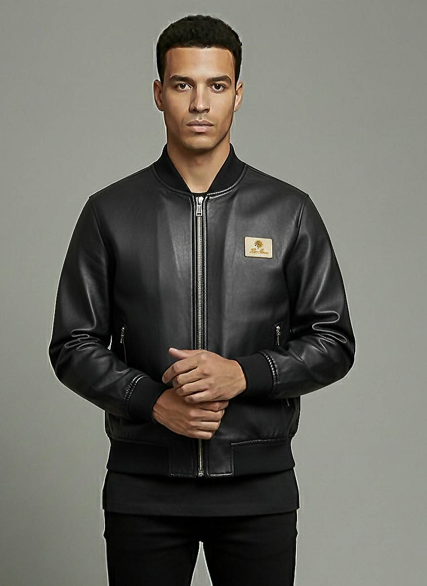 Loro Piana Black Leather Bomber Jacket
