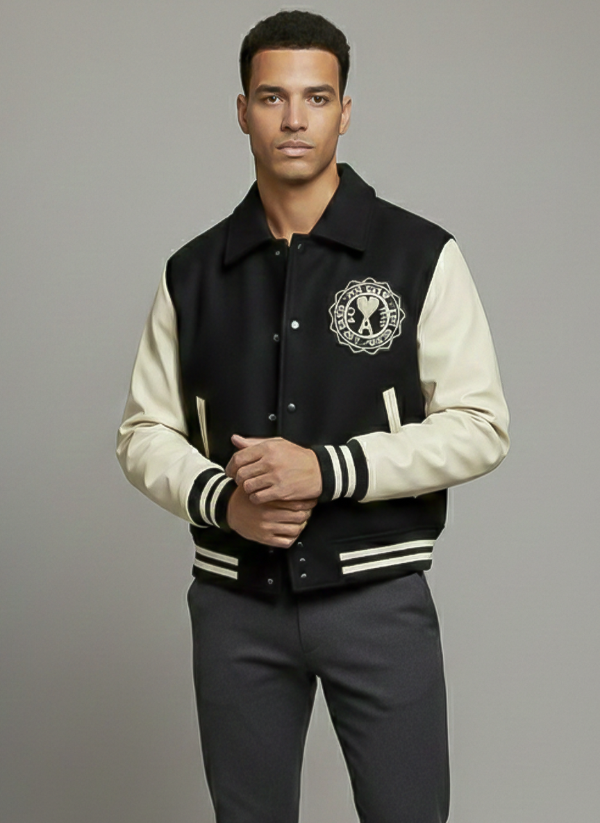 AMI Paris Black & Cream Varsity Jacket
