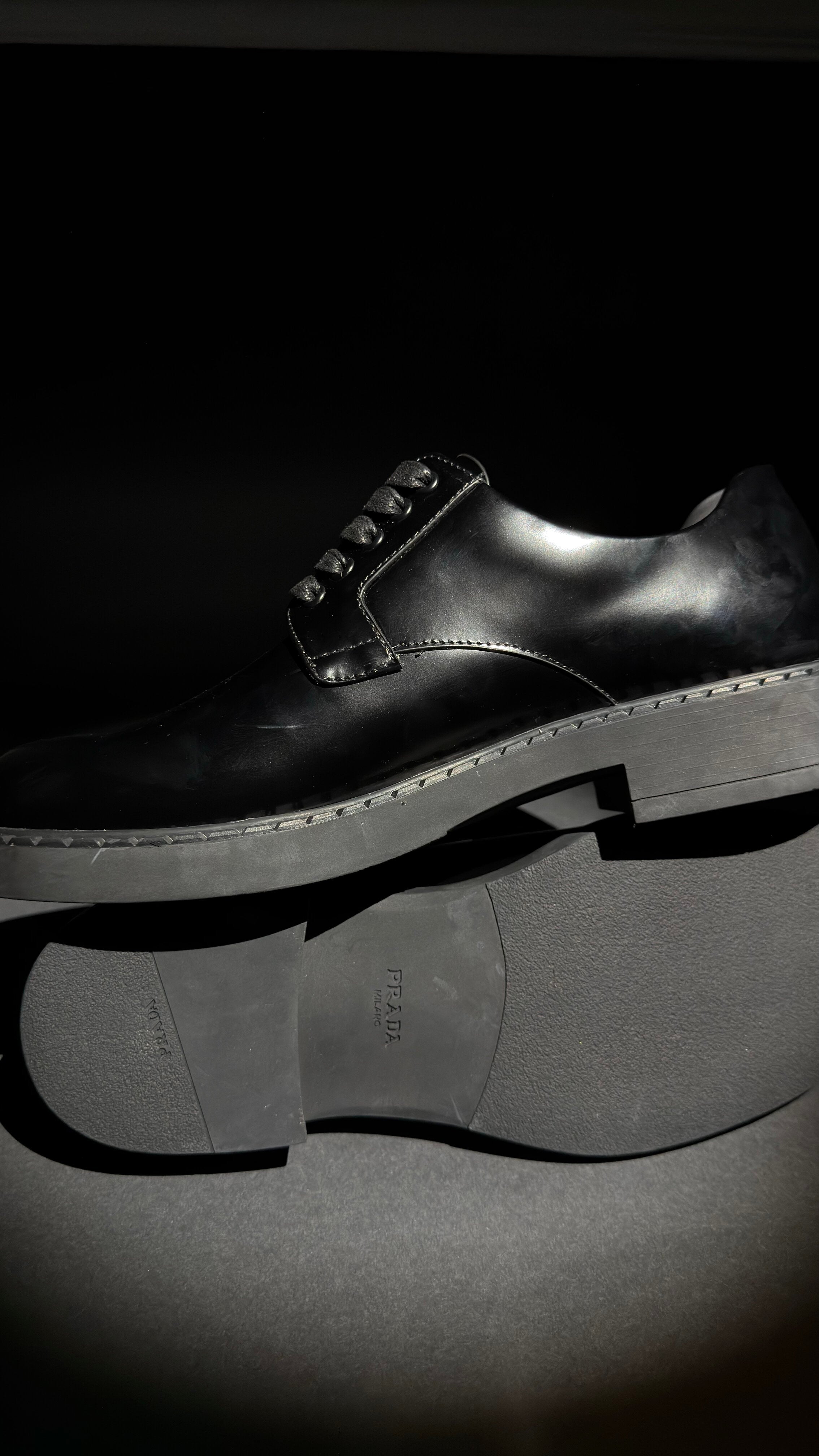 Prada Monolith Derby Shoes – Black Brushed Leather