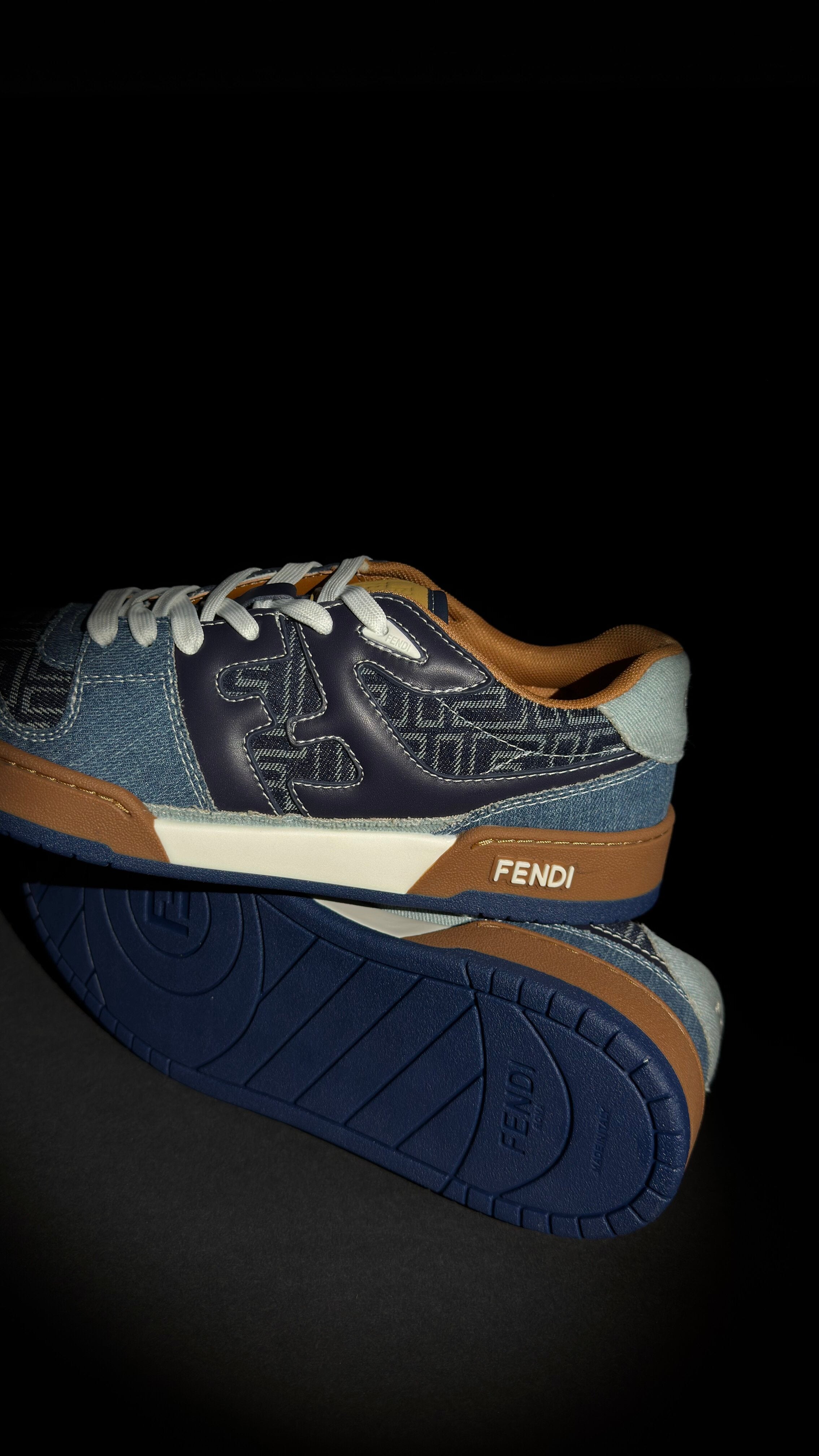 Fendi Force Sneakers – Blue FF Denim & Leather