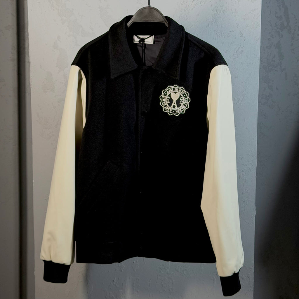 AMI Paris Black & Cream Varsity Jacket