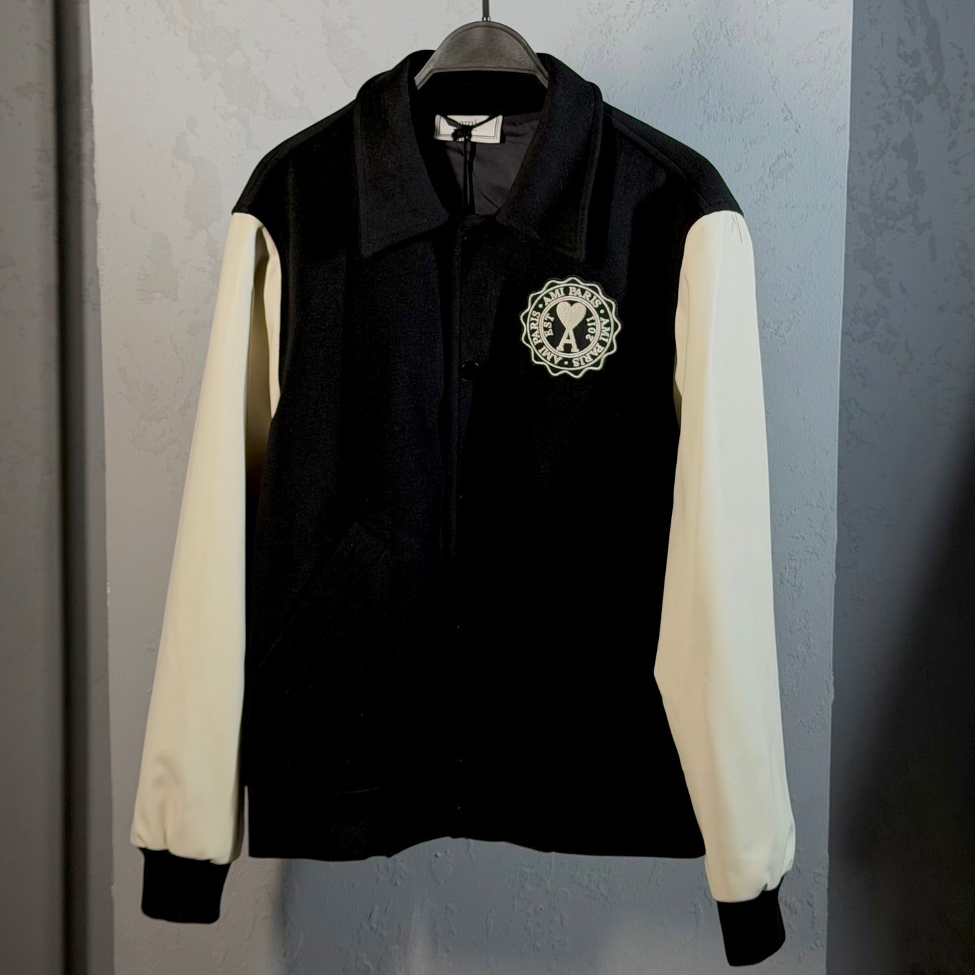 AMI Paris Black & Cream Varsity Jacket