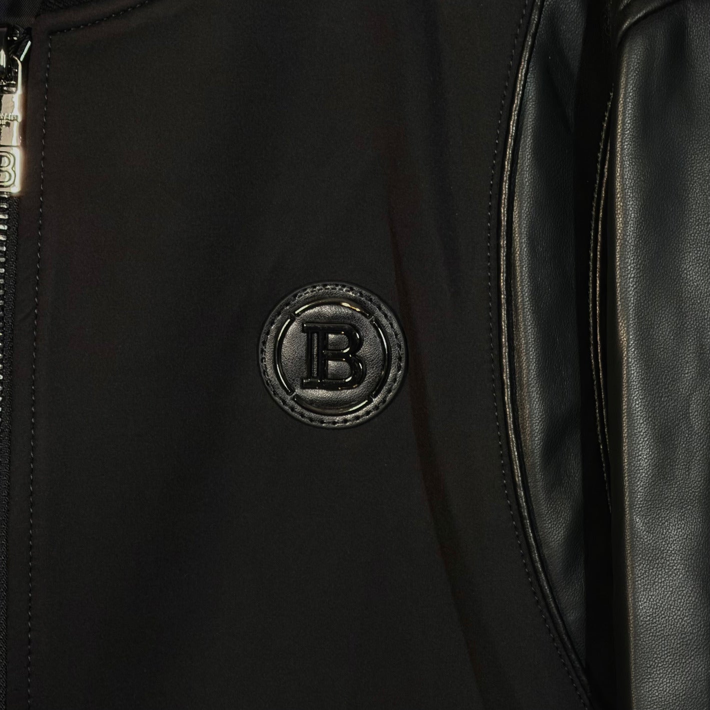 Balmain Paris Leather-Sleeve Bomber Jacket