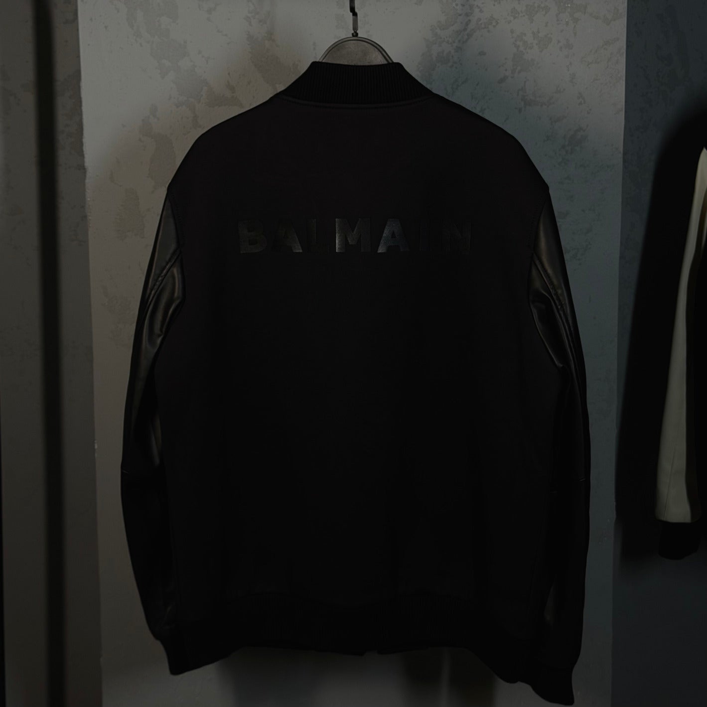 Balmain Paris Leather-Sleeve Bomber Jacket
