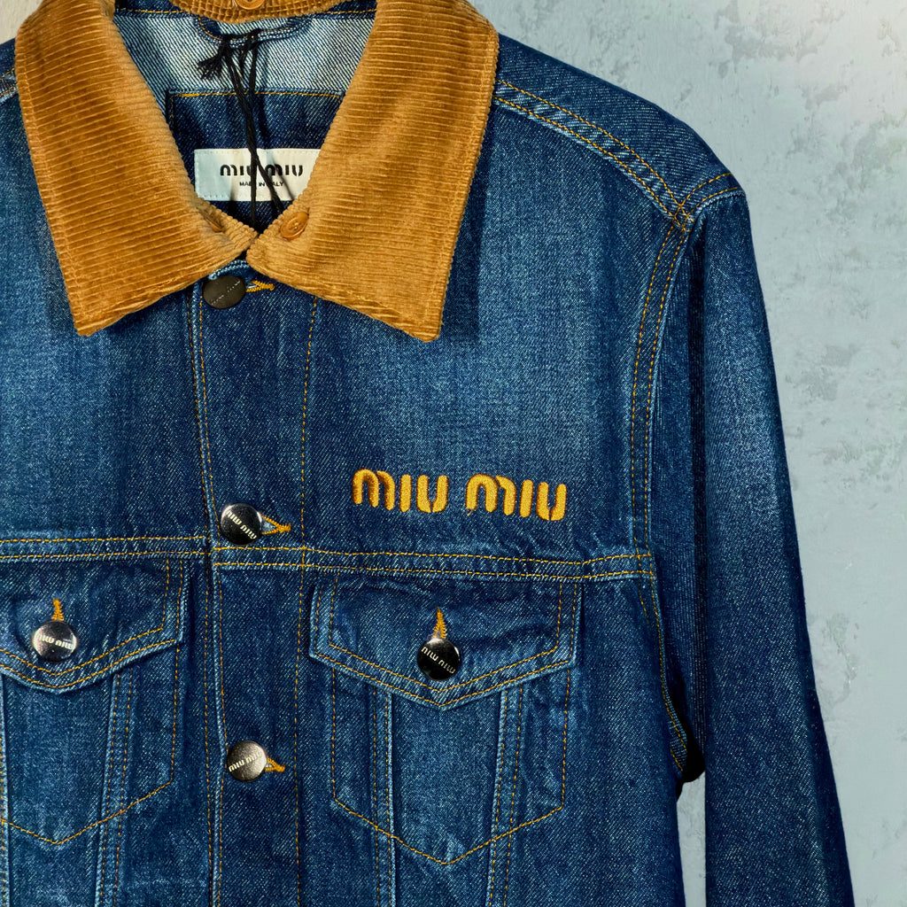 Miu Miu Denim Jacket with Corduroy Collar – Blue