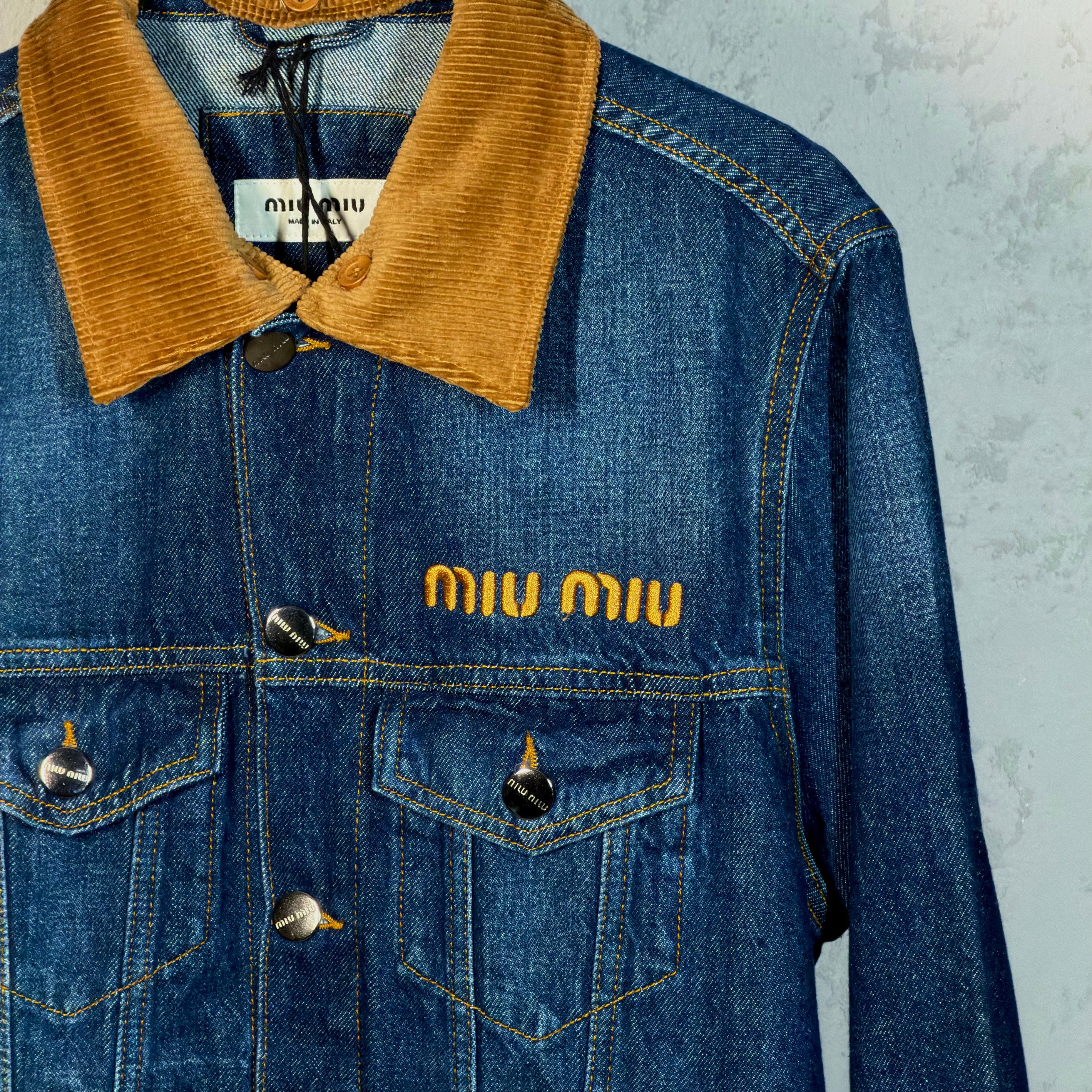 Miu Miu Denim Jacket with Corduroy Collar – Blue