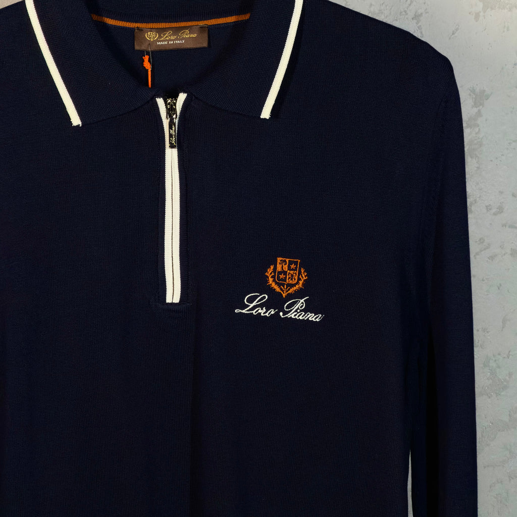 Lora Piana Long Sleeve Polo T-shirt Navy