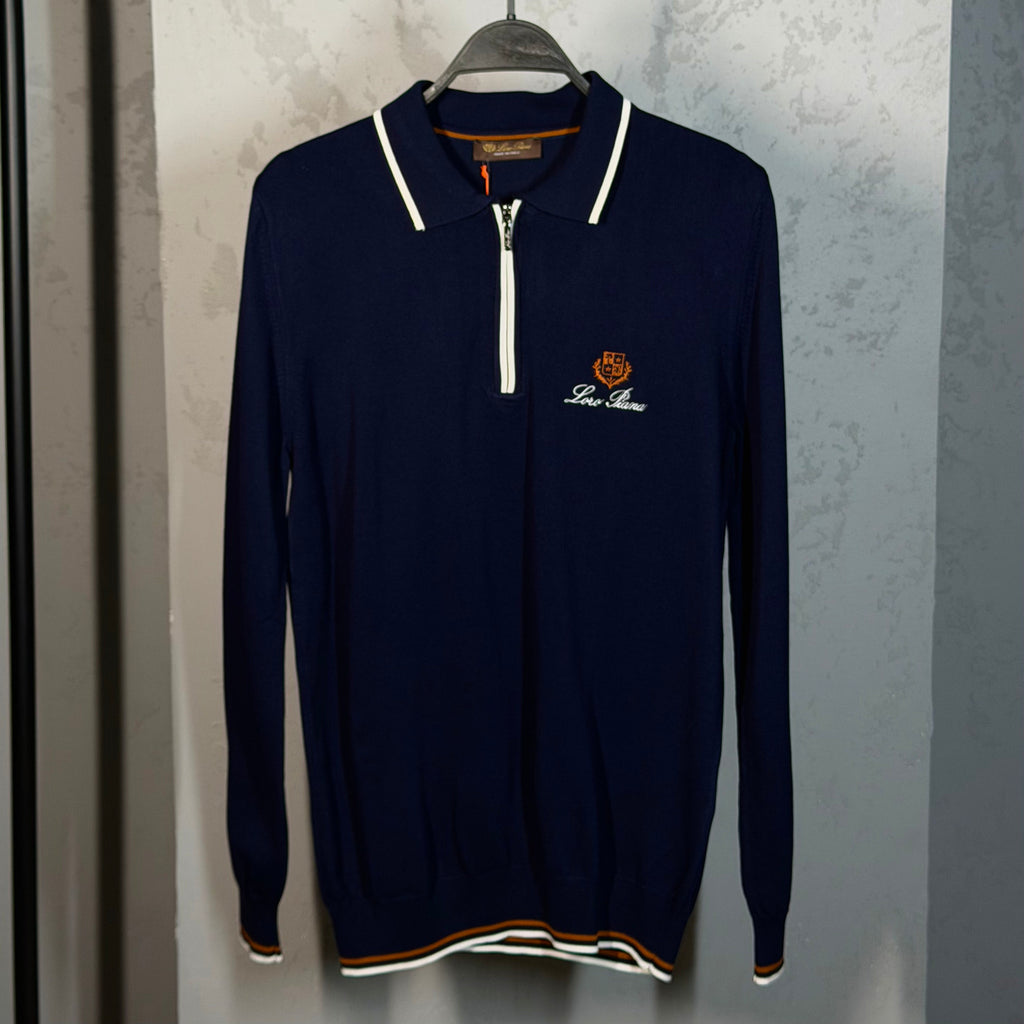 Lora Piana Long Sleeve Polo T-shirt Navy