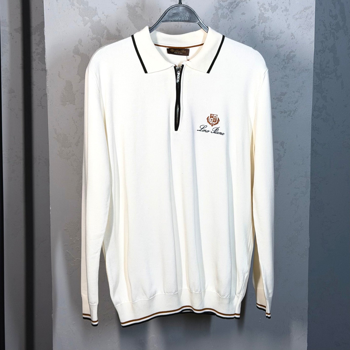 Lora Piana Long Sleeve Polo T-shirt White