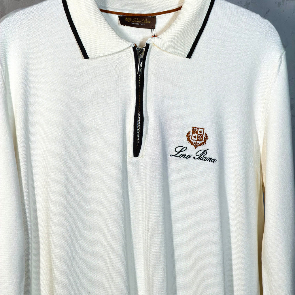 Lora Piana Long Sleeve Polo T-shirt White