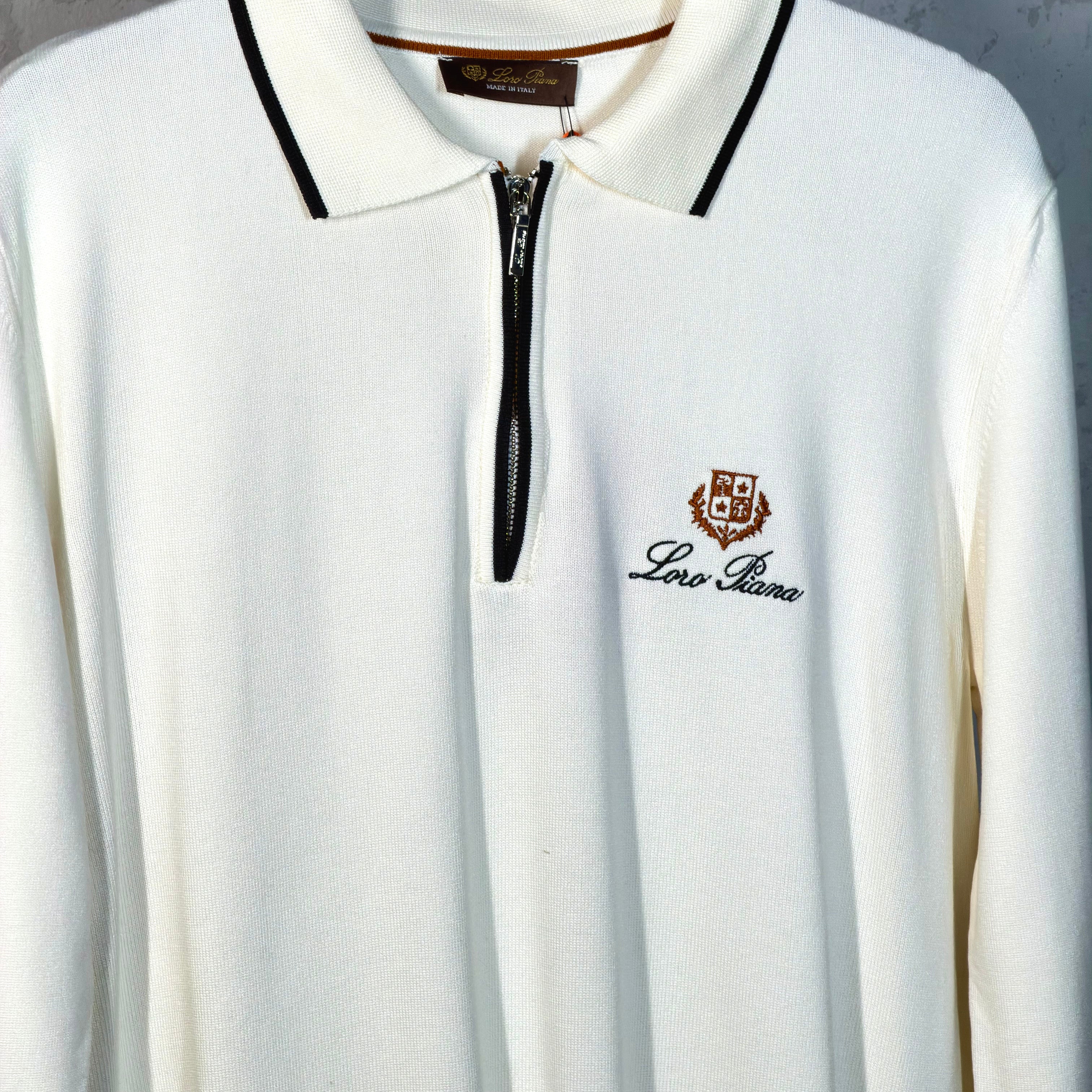 Lora Piana Long Sleeve Polo T-shirt White