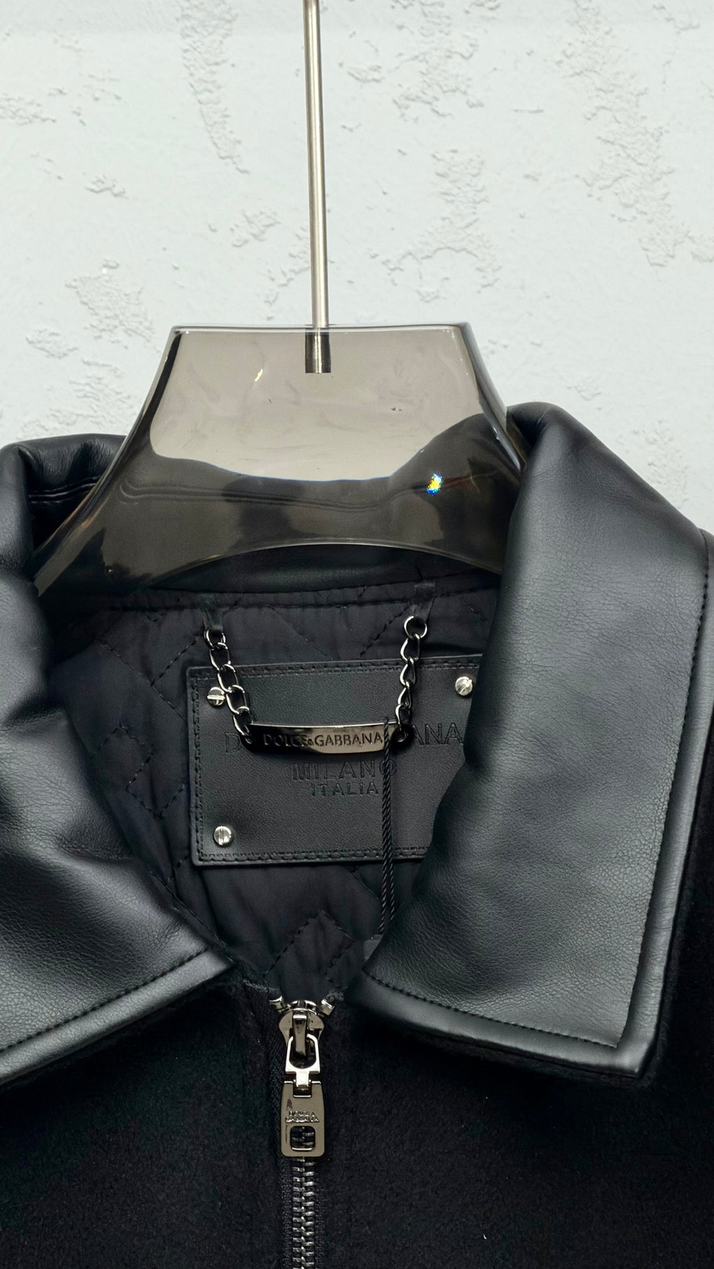 Dolce & Gabbana Black DG Leather-Trim Wool Bomber Jacket