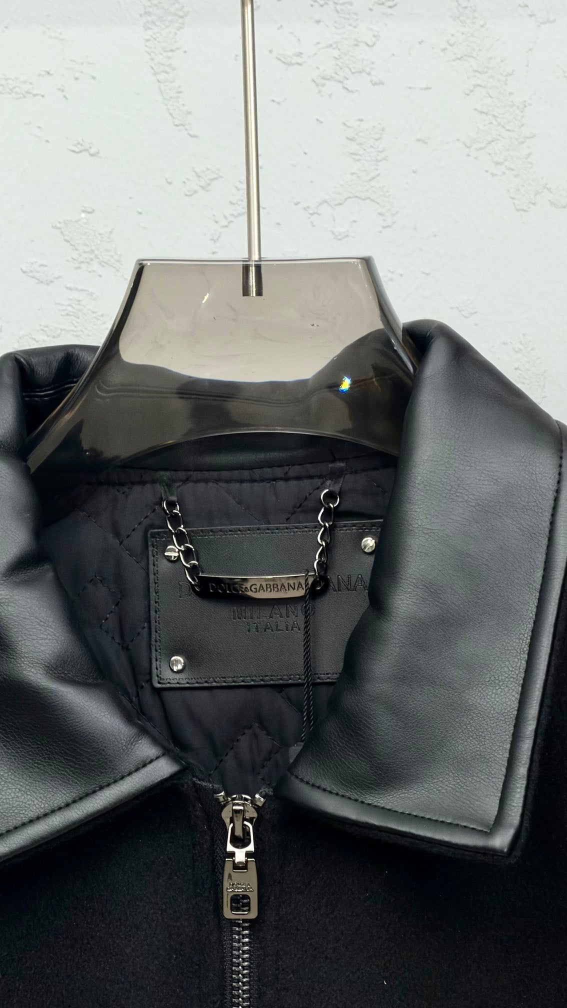 Dolce & Gabbana Black DG Leather-Trim Wool Bomber Jacket