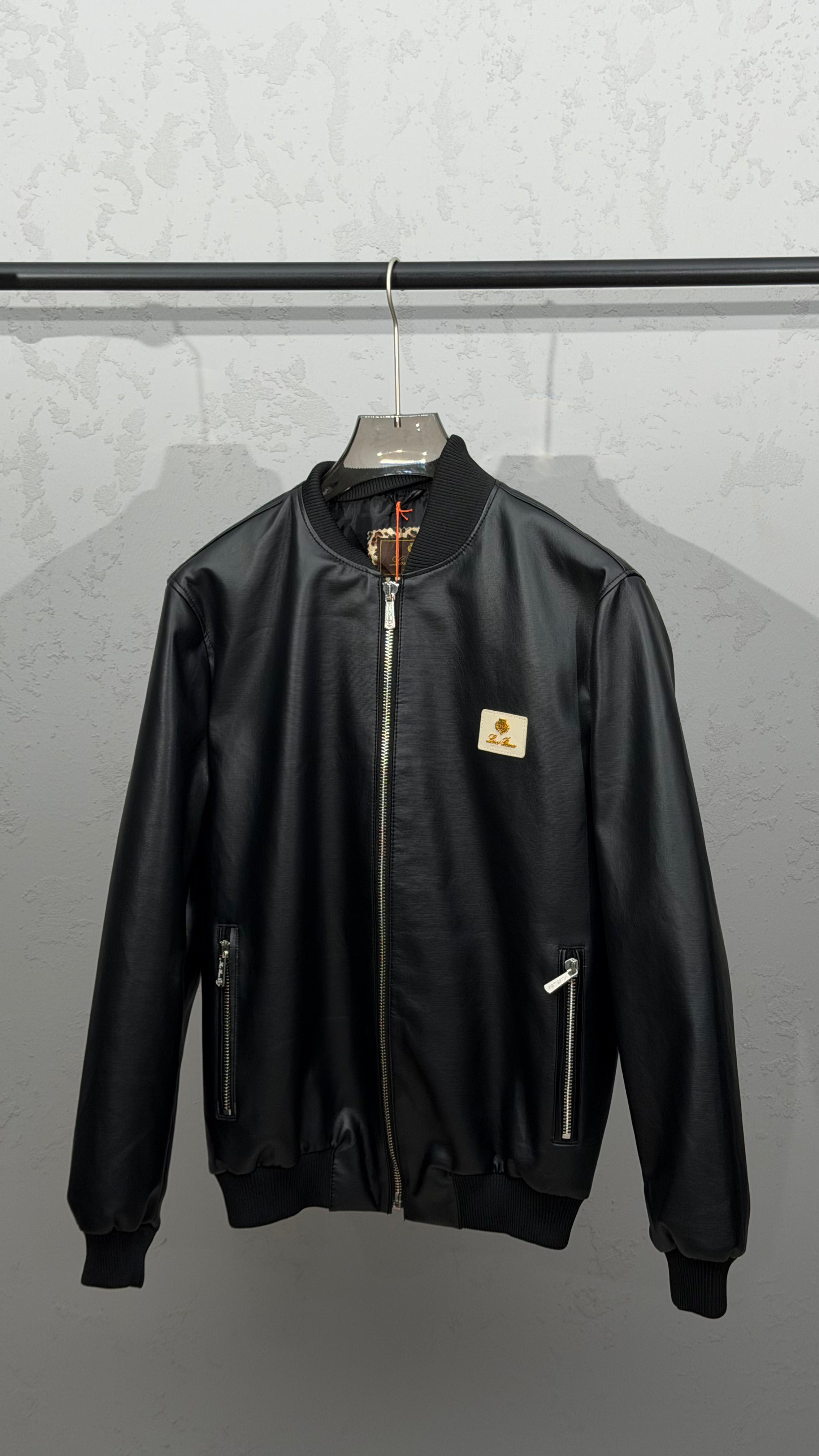 Loro Piana Black Leather Bomber Jacket