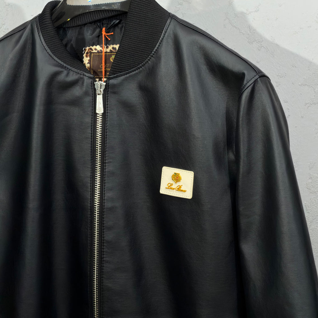 Loro Piana Black Leather Bomber Jacket