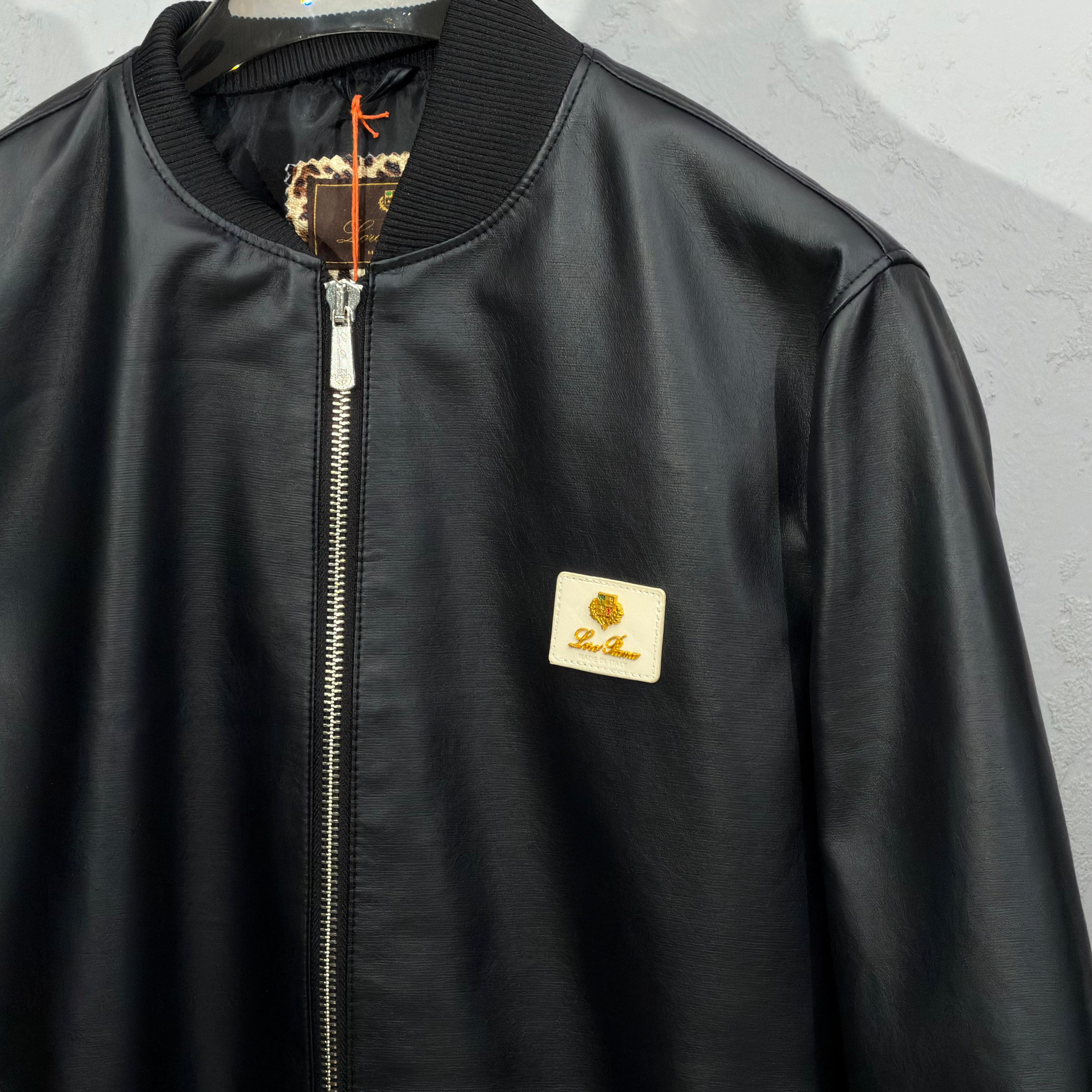 Loro Piana Black Leather Bomber Jacket